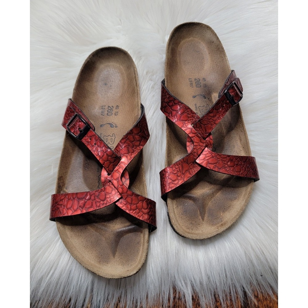 Birkenstock Birki's Red Scale Criss Cross Sandals Women's Size 40 US Size 9